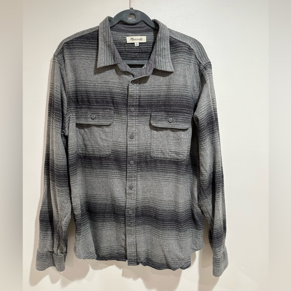 Men’s Madewell Double-Brushed Flannel Long-Sleeve Workshirt — Blanket Stripe XL
